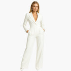 Combinaison Ajustée Femme à Encolure Croisée V-Neck, Devant Drapé, Pantalon Large, Col Noté, Élégante et Formelle