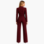 Combinaison Ajustée Femme à Encolure Croisée V-Neck, Devant Drapé, Pantalon Large, Col Noté, Élégante et Formelle