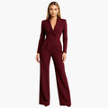 Combinaison Ajustée Femme à Encolure Croisée V-Neck, Devant Drapé, Pantalon Large, Col Noté, Élégante et Formelle