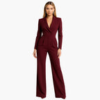 Combinaison Ajustée Femme à Encolure Croisée V-Neck, Devant Drapé, Pantalon Large, Col Noté, Élégante et Formelle