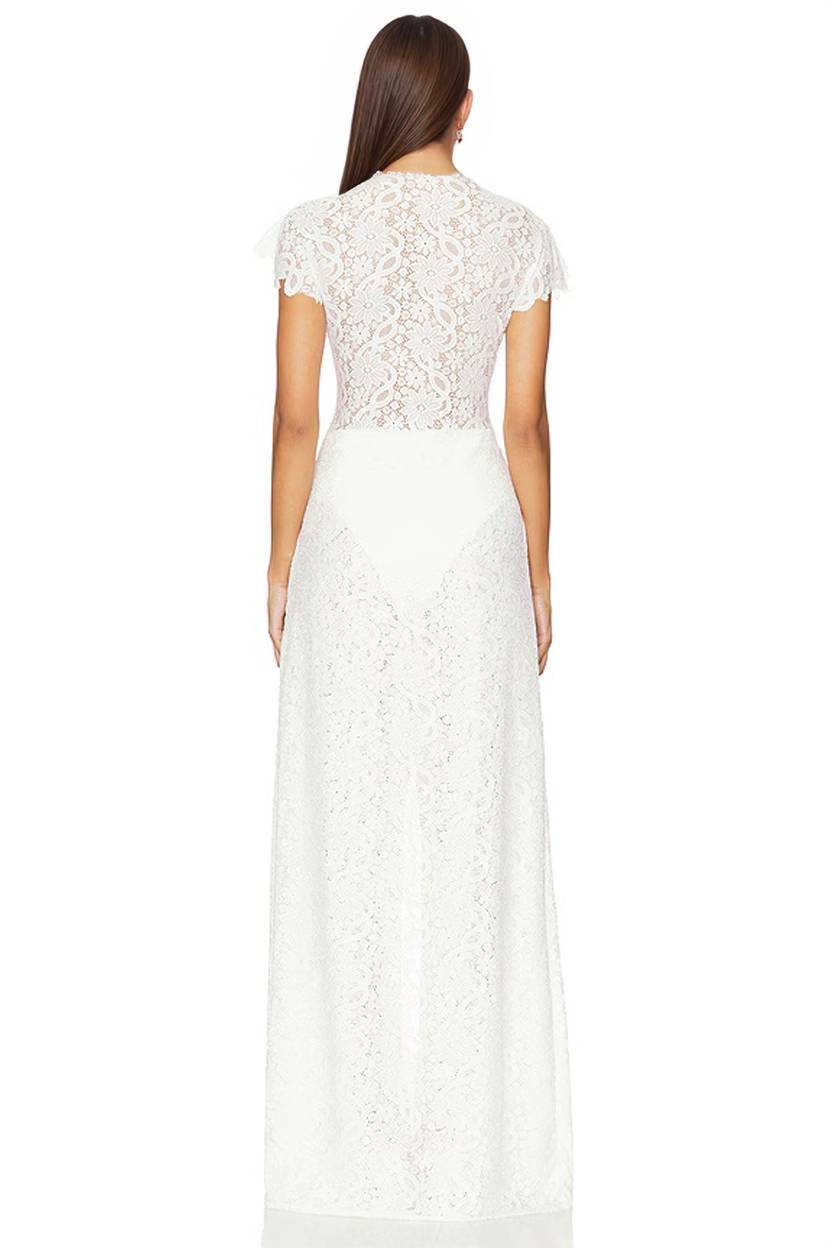 Completo Due Pezzi Donna Top Pizzo Maniche Lunghe Traforato Pantalone Largo Coordinato Matrimonio Serata Festa Cerimonia – Dentellina