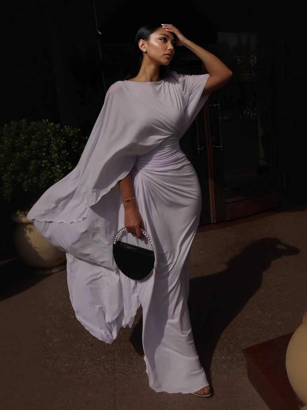 Robe Longue Femme Col Bateau Ajustée Plissée Abdomen Couvert Élégante Soirée Mariage Fête Formelle Cocktail Gala – Bateauline