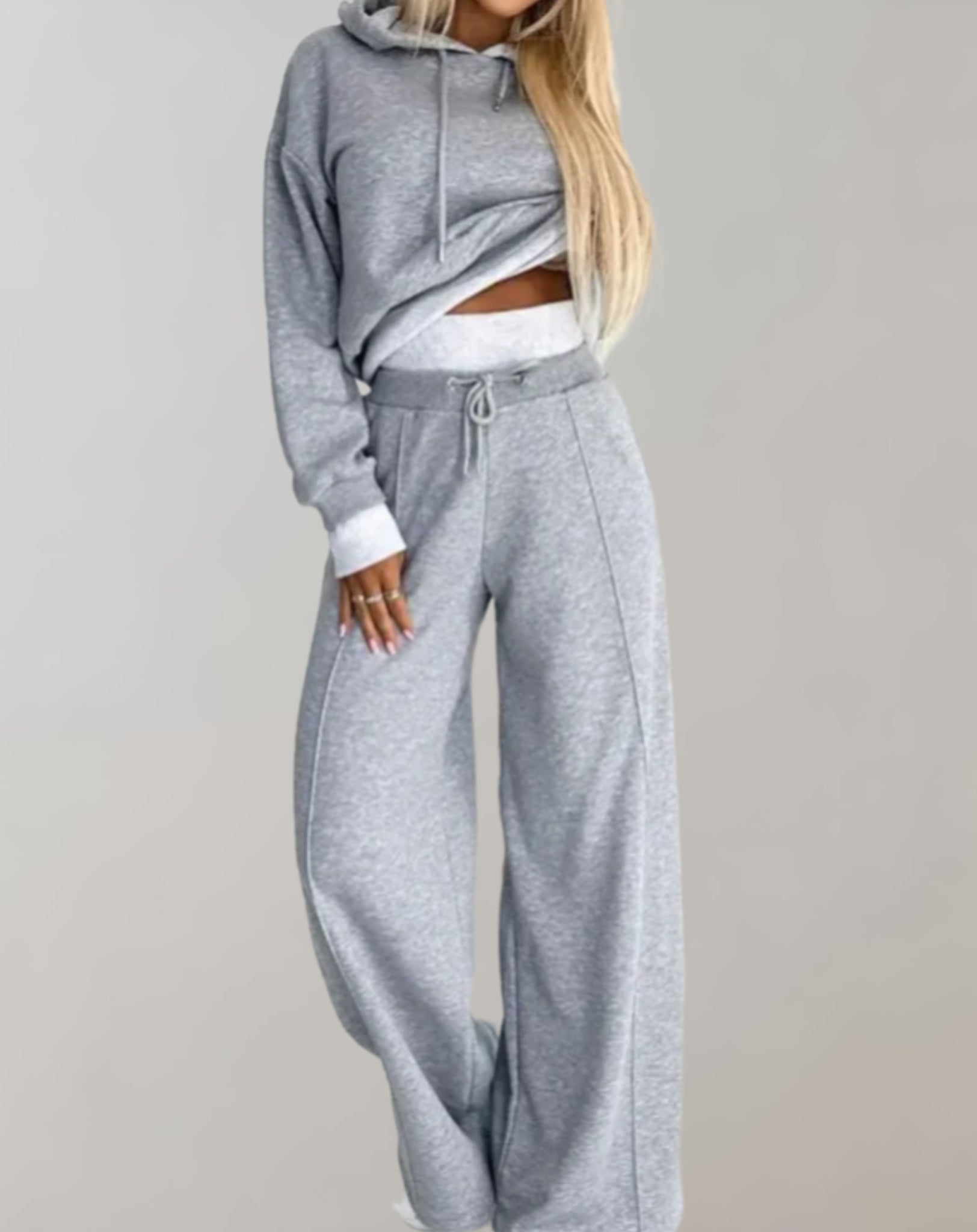 Chándal de dos piezas para mujer con sudadera con capucha, pantalón ancho, suave, cómodo, casual, chic, para relajarse a diario y fines de semana – Ninova