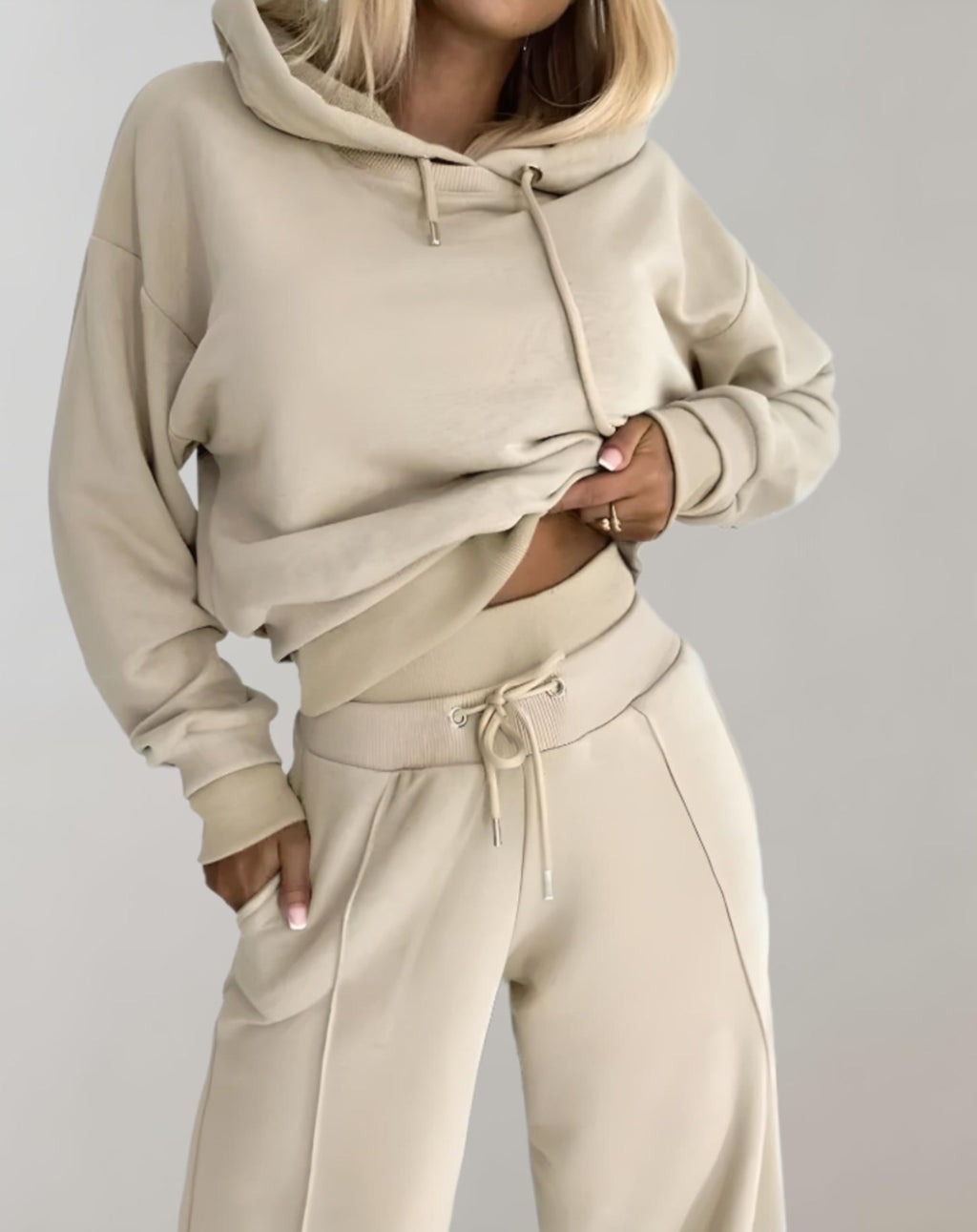 Tuta Due Pezzi Donna Felpa con Cappuccio Casual Pantaloni Larghi Morbidi Confortevoli Casual Chic Relax Quotidiano Weekend – Ninova