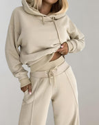 Tuta Due Pezzi Donna Felpa con Cappuccio Casual Pantaloni Larghi Morbidi Confortevoli Casual Chic Relax Quotidiano Weekend – Ninova