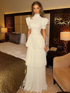 Robe Longue Femme Style Princesse Rétro Manches Bouffantes Jupe Multicouches Imprimée Mariage Formelle Gala Fête – Princéline