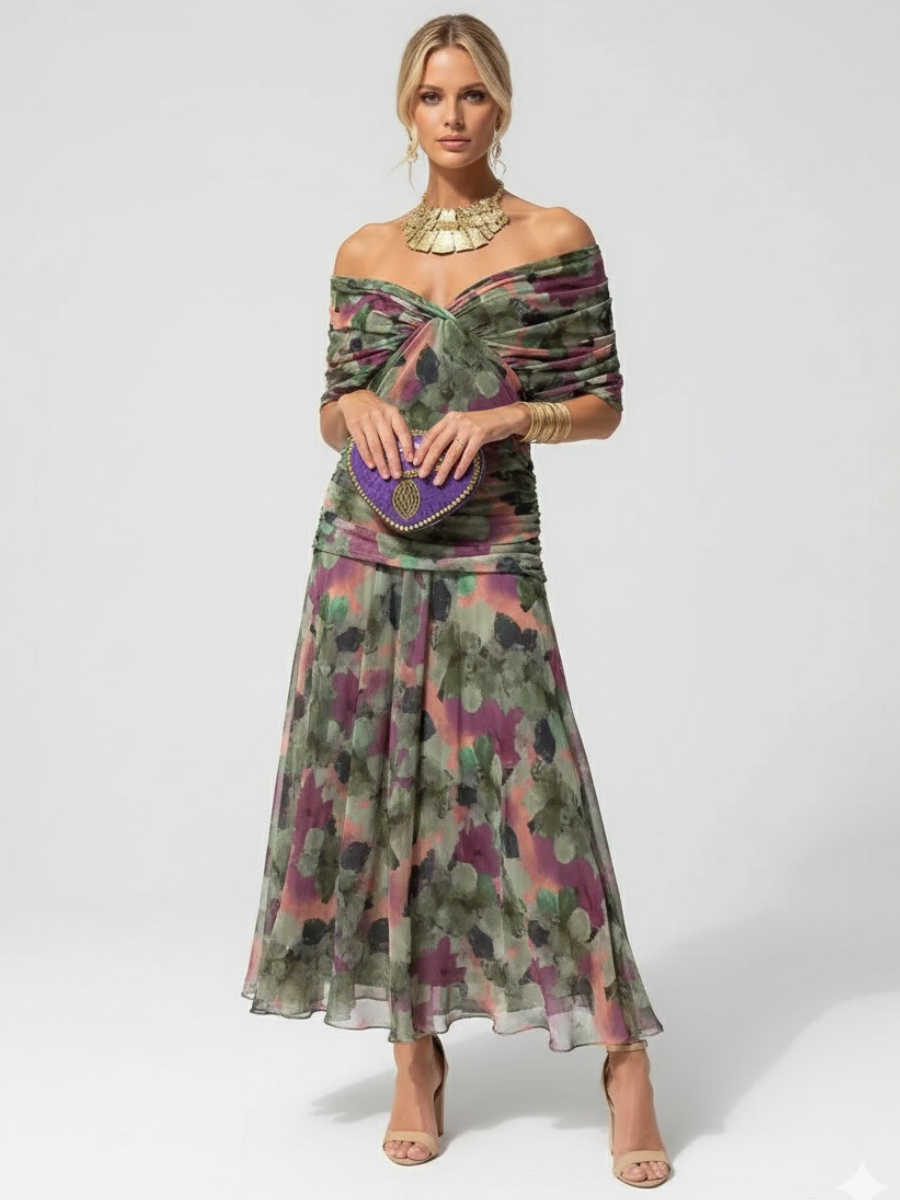 Robe longue florale fluide pour femmes, décolletée en V, élégante et formelle pour les invitées de mariage – Lilly