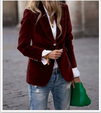 Blazer en Velours Élégant pour Femmes Épaules Structurées Coupe Slim Boutons Dorés Formels et Décontractés – Marine