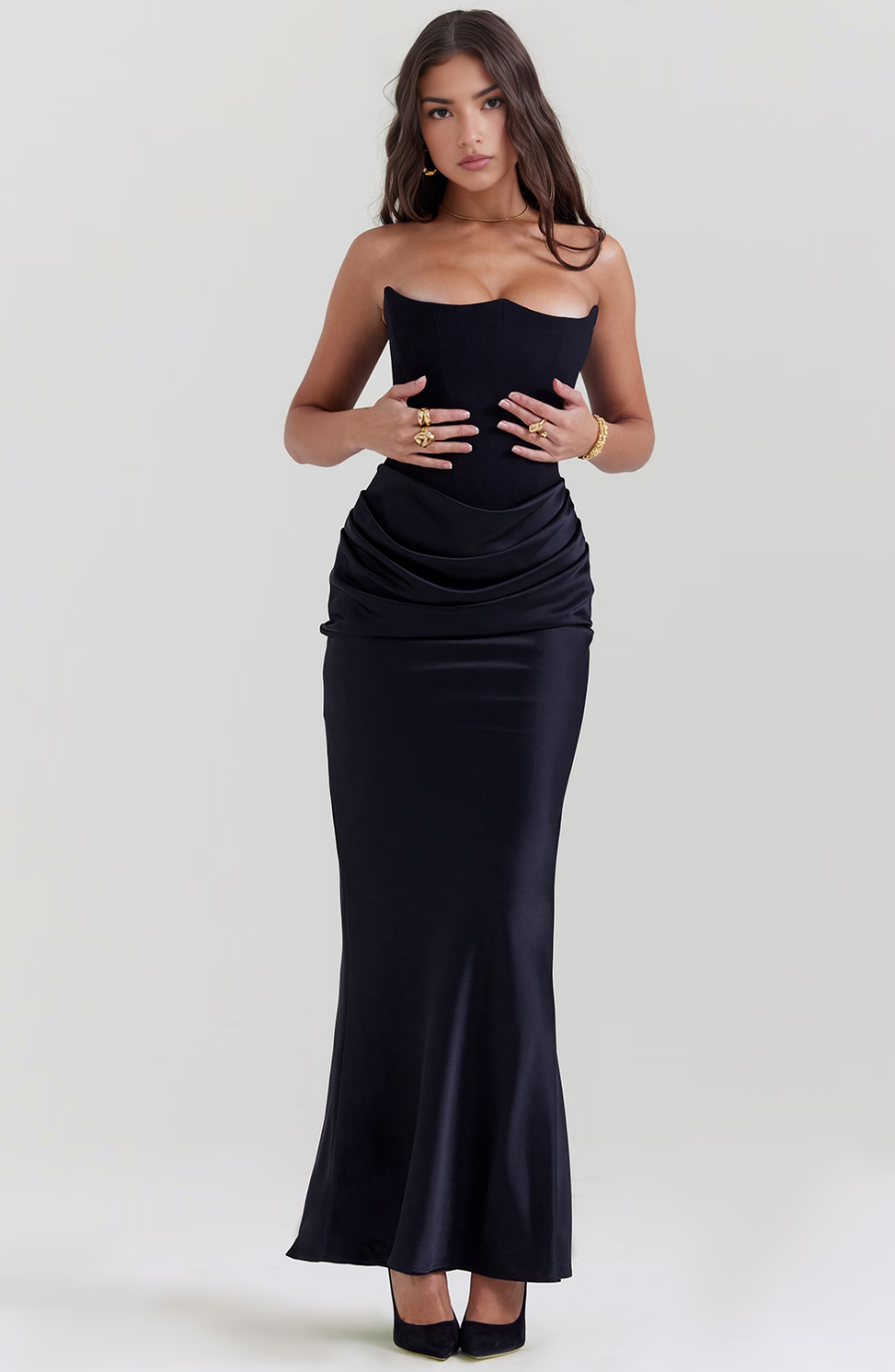 Robe de Soirée Longue Corset Sans Bretelles pour Femmes en Satin Élégante et Sculptante – Mia