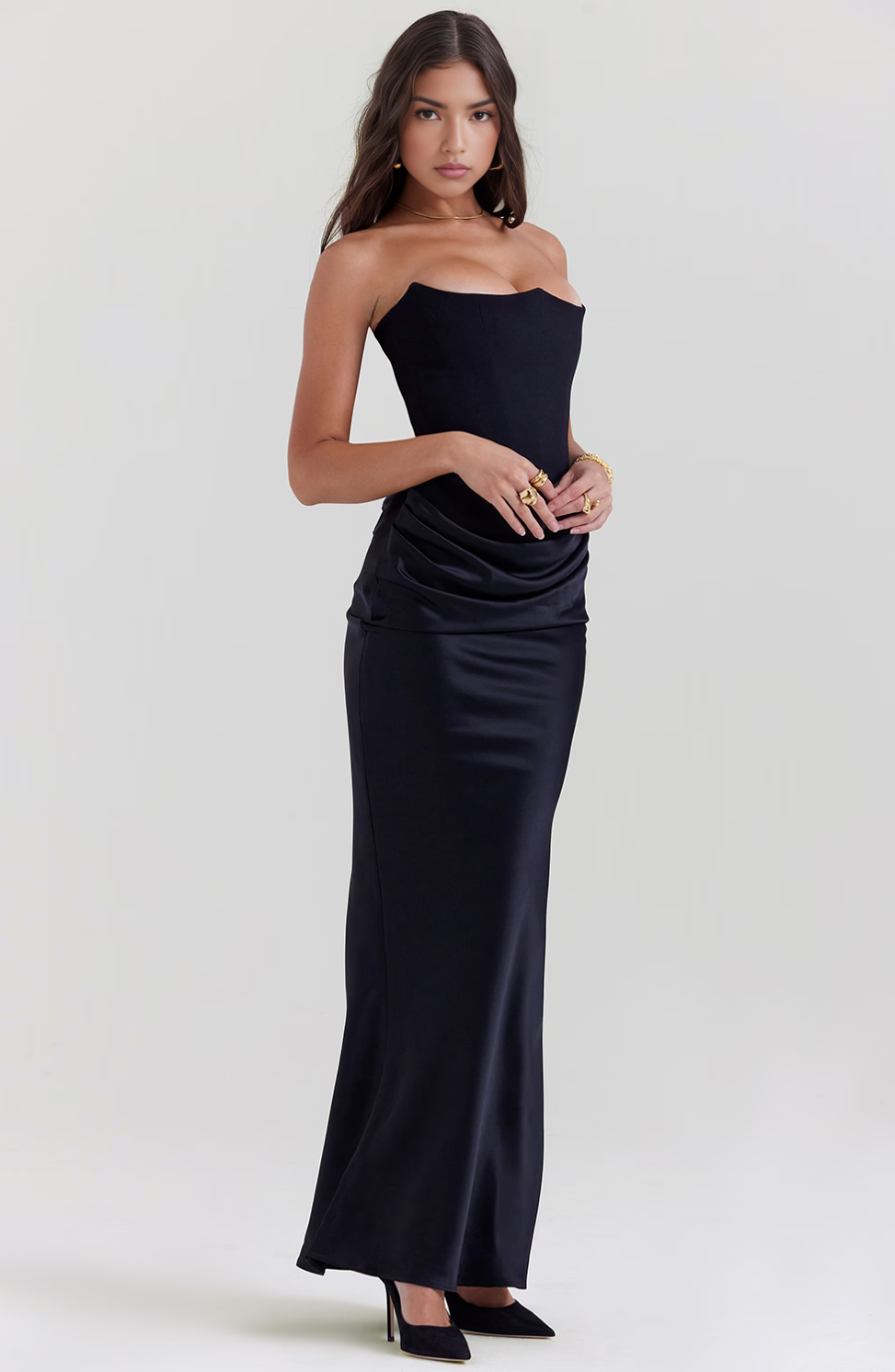 Robe de Soirée Longue Corset Sans Bretelles pour Femmes en Satin Élégante et Sculptante – Mia