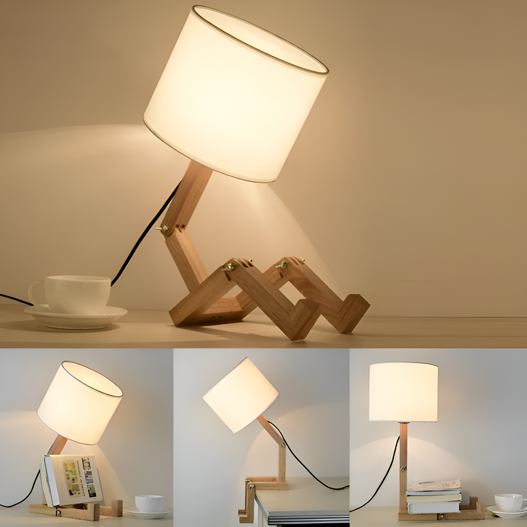 Lampe de Bureau Robot en Bois Massif | Design Original et Innovant