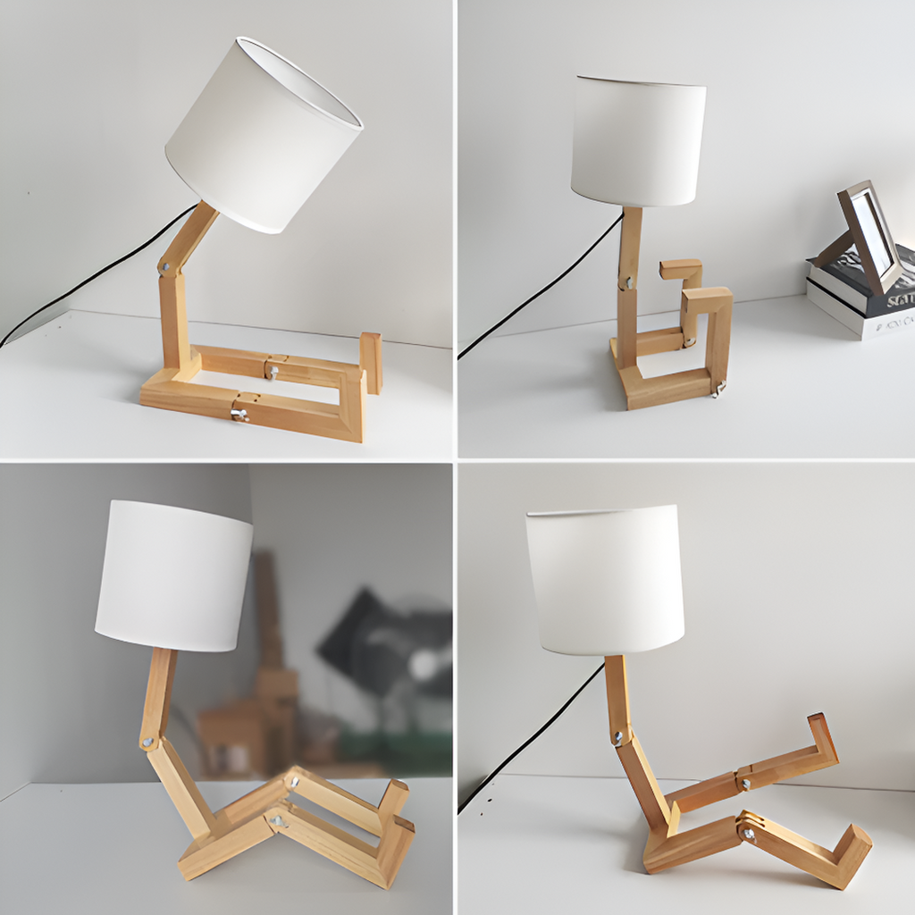 Lampe de Bureau Robot en Bois Massif | Design Original et Innovant