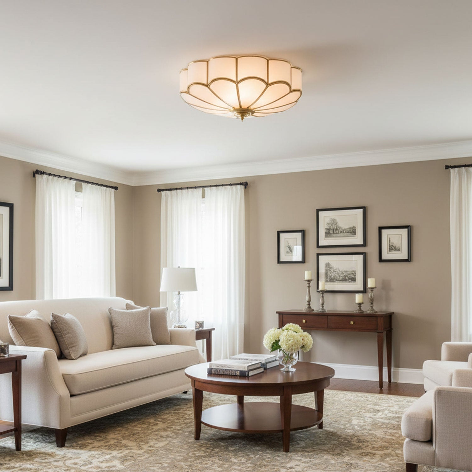 Plafonnier Encastré en Verre Forme Fleur Style Classique Élégant Salon Chambre