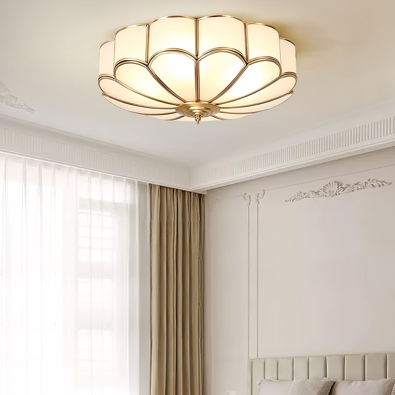 Plafonnier Encastré en Verre Forme Fleur Style Classique Élégant Salon Chambre