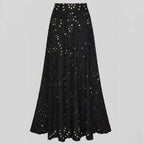 Ensemble Maillot de Bain Une Pièce Noir Découpe Laser Jupe Maxi Fluide Resort Plage Soirée Lune de Miel Gala – Obscura