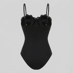 Ensemble Maillot de Bain Une Pièce Noir Découpe Laser Jupe Maxi Fluide Resort Plage Soirée Lune de Miel Gala – Obscura