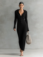 Robe Longue Casual Tricotée à Capuche Slim-Fit pour Femmes à Manches Longues – Marine
