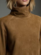 Robe Mini Vintage en Daim pour Femme à Col Roulé à Manches Longues, Coupe Ample, Décontractée, Rétro – Marron