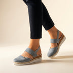 Orthopädische Plateau-Espadrilles für Damen mit verstellbarem Riemen, erhöhter, leichter und bequemer Sohle – Beige Naturfarben, lässig für Strand und Sommerurlaub