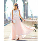 Abito lungo donna top pizzo gonna fluida chiffon rosa cerimonia matrimonio casual cocktail giardino formale – Rosalène