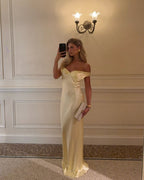 Robe de Mariée Longue Femme Satin Épaules Dégagées Dos Ouvert Fluide Élégante Gown – Alicia