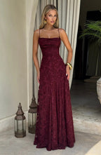 Robe de cérémonie sans manches en jacquard floral maxi pour femme – Briar