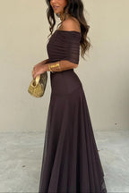 Robe de Soirée Formelle pour Femme Invité de Mariage Maxi à Épaule Démontable en Maille Romantique – Brittany