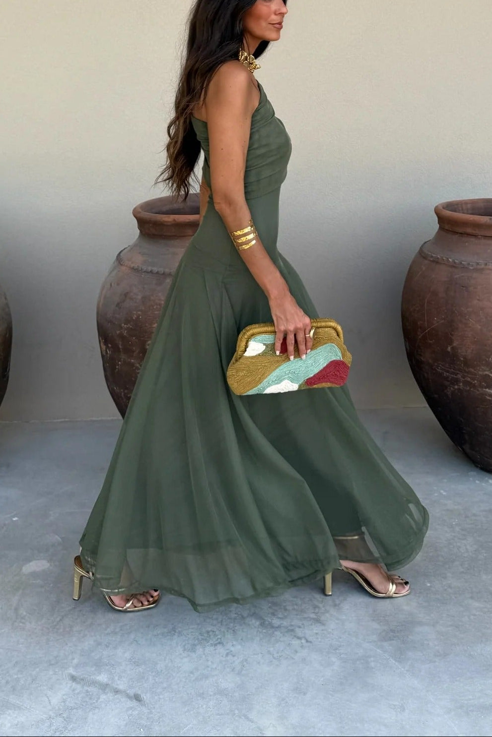 Robe de Soirée Formelle pour Femme Invité de Mariage Maxi à Épaule Démontable en Maille Romantique – Brittany