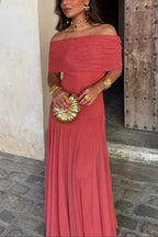 Robe de Soirée Formelle pour Femme Invité de Mariage Maxi à Épaule Démontable en Maille Romantique – Brittany
