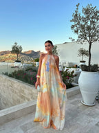 Abito lungo a spalline stampato da donna – invitata a matrimonio, festa in giardino, spiaggia, vacanze, boho, formale – Corinna