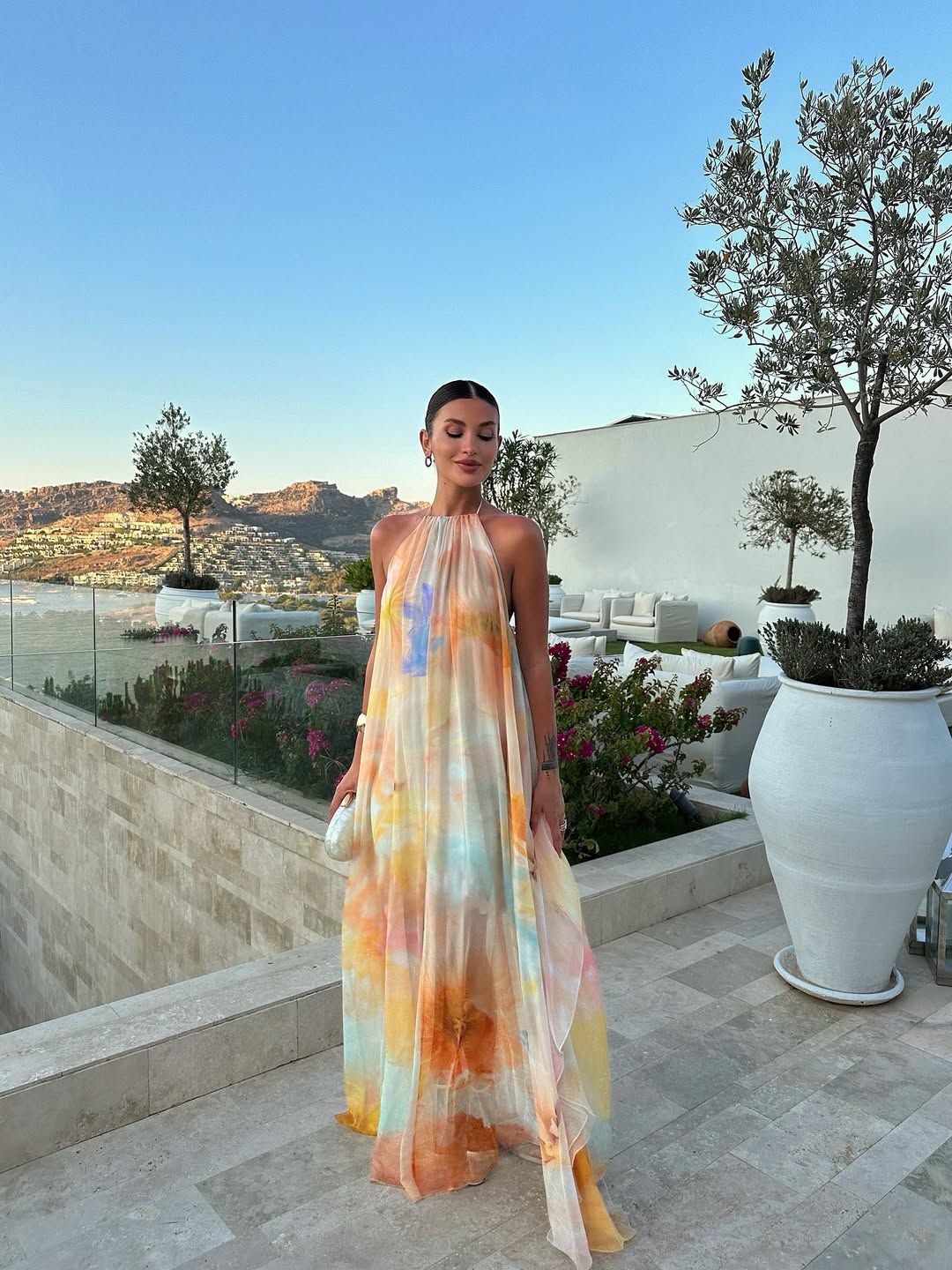 Vestido largo con tirantes estampado para mujeres – Invitadas a una boda, fiesta en el jardín, playa, vacaciones, boho, formal – Corinna
