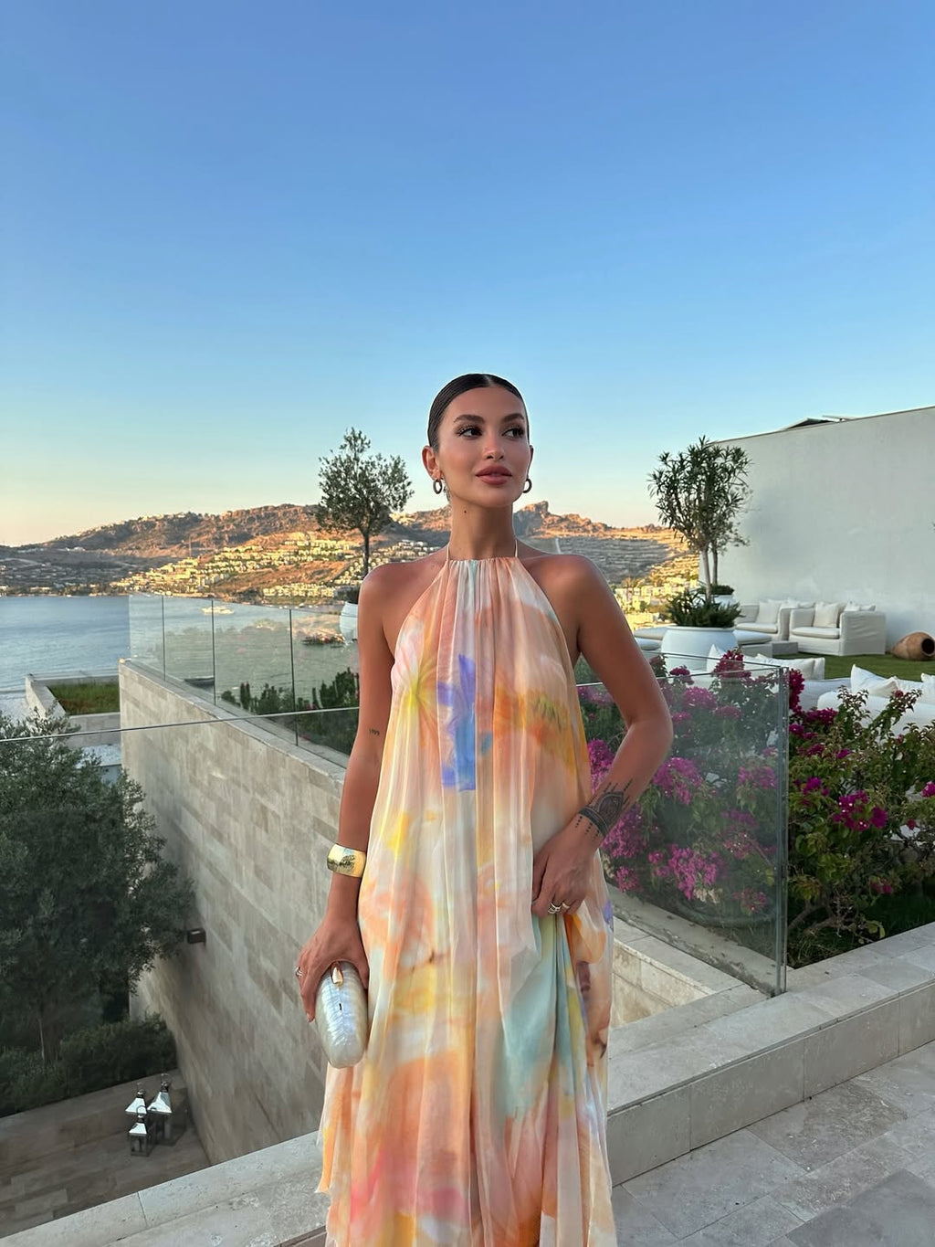 Abito lungo a spalline stampato da donna – invitata a matrimonio, festa in giardino, spiaggia, vacanze, boho, formale – Corinna