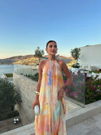 Abito lungo a spalline stampato da donna – invitata a matrimonio, festa in giardino, spiaggia, vacanze, boho, formale – Corinna