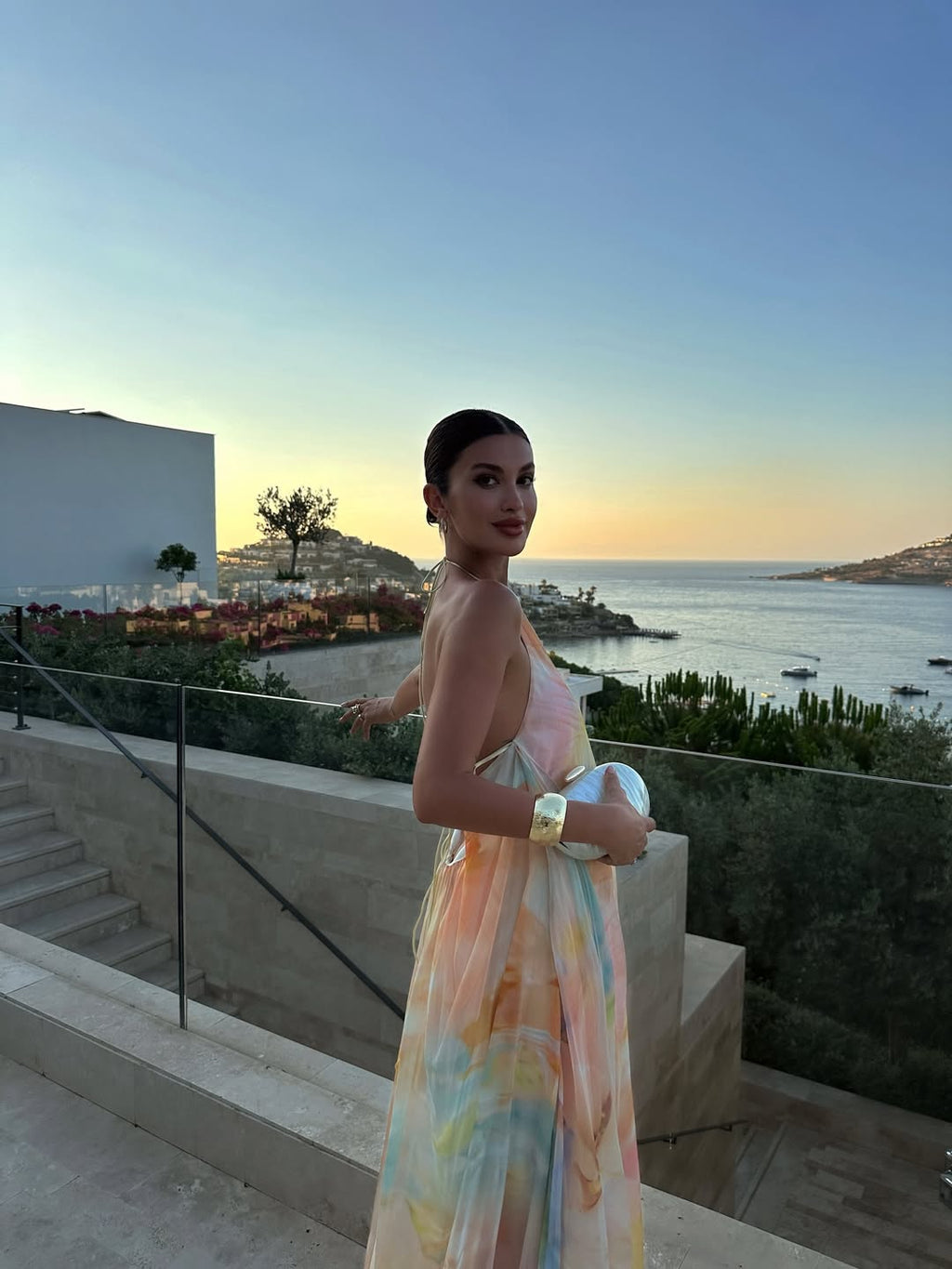 Abito lungo a spalline stampato da donna – invitata a matrimonio, festa in giardino, spiaggia, vacanze, boho, formale – Corinna