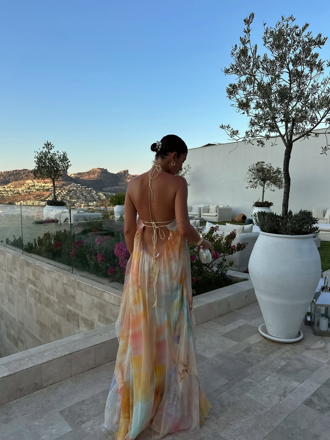 Abito lungo a spalline stampato da donna – invitata a matrimonio, festa in giardino, spiaggia, vacanze, boho, formale – Corinna