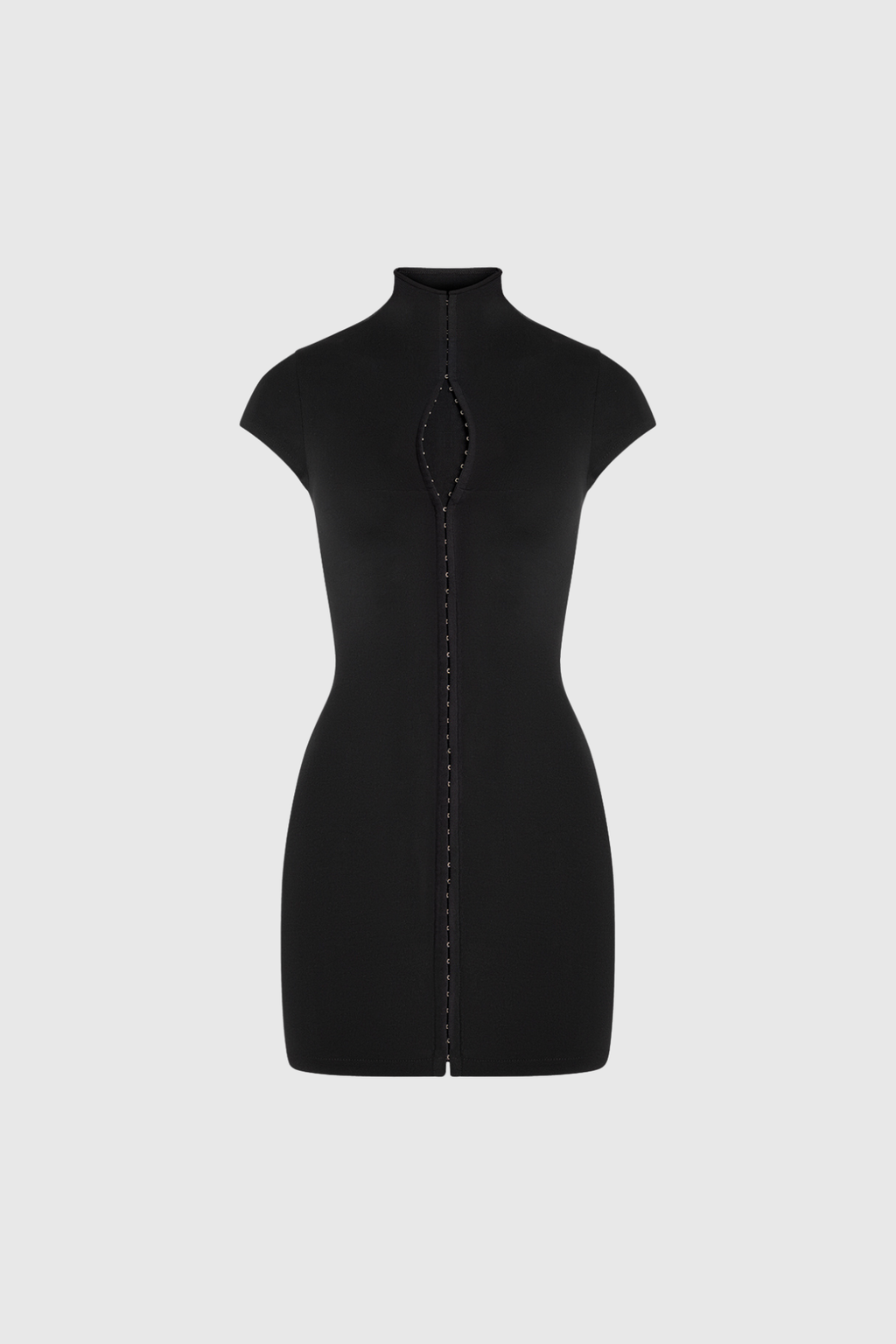 Robe Femme Mini Bodycon Col Haut Fermeture Zip Avant Découpe Crochet Sans Manches Soirée Club Cocktail Date Night Fête – Esme