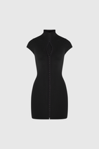 Robe Femme Mini Bodycon Col Haut Fermeture Zip Avant Découpe Crochet Sans Manches Soirée Club Cocktail Date Night Fête – Esme