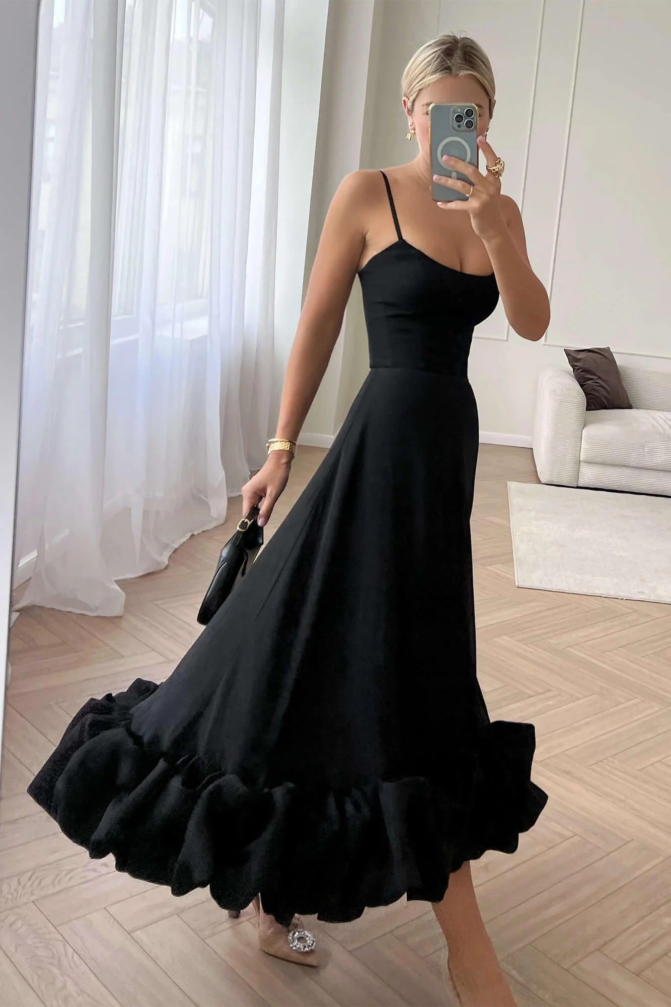 Robe de Mariage Sans Manches Midi pour Femme Silhouette Fluide Taille Définie Légère Polyvalente – Heather