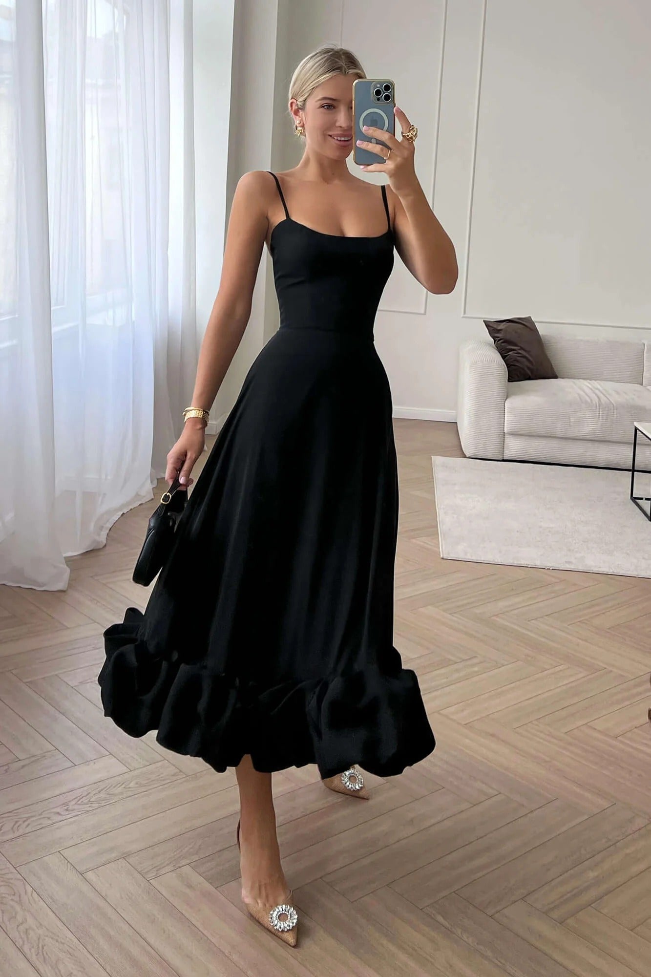 Robe de Mariage Sans Manches Midi pour Femme Silhouette Fluide Taille Définie Légère Polyvalente – Heather