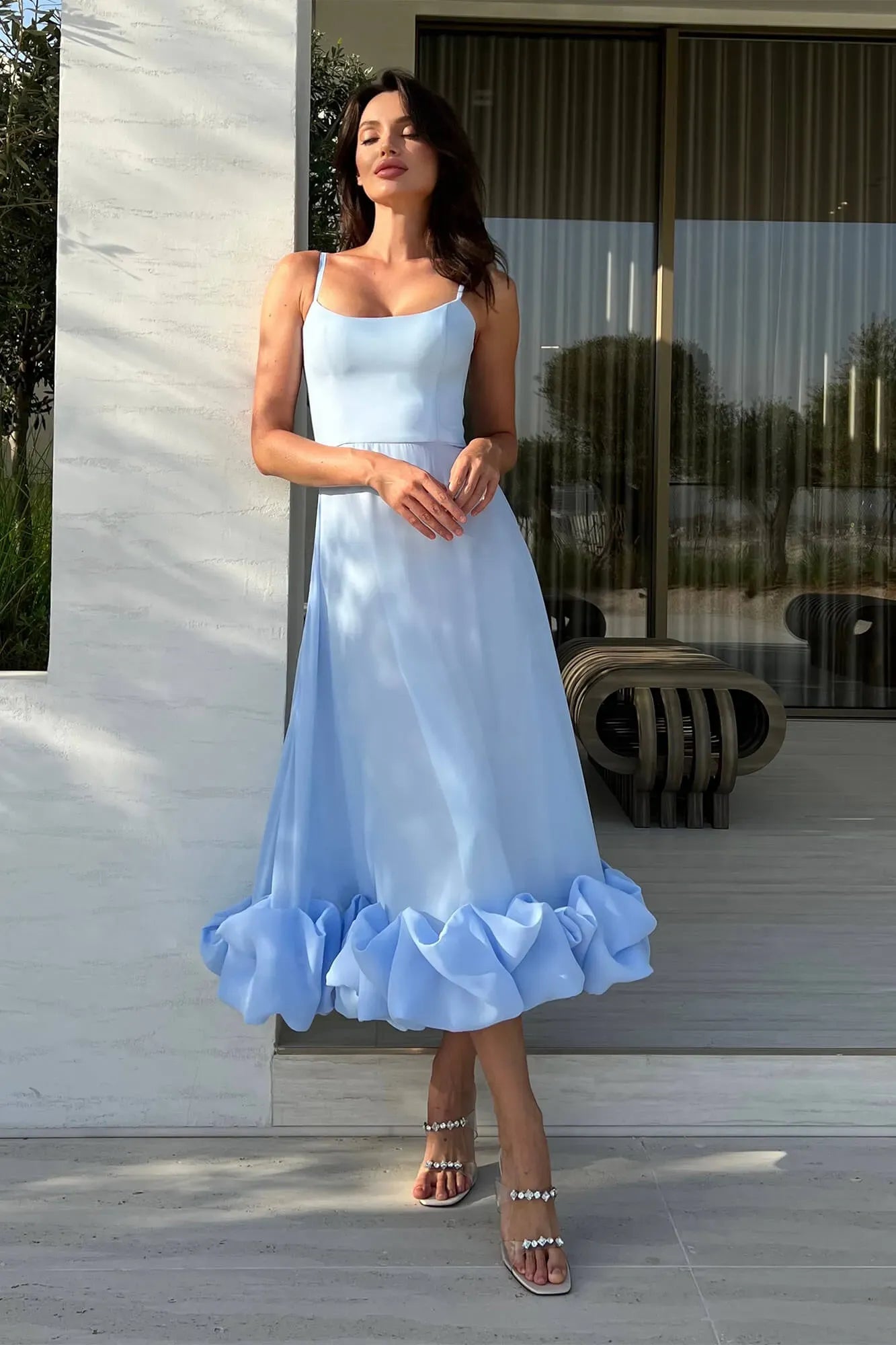 Robe de Mariage Sans Manches Midi pour Femme Silhouette Fluide Taille Définie Légère Polyvalente – Heather