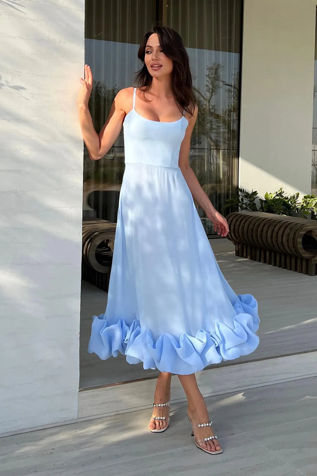 Robe de Mariage Sans Manches Midi pour Femme Silhouette Fluide Taille Définie Légère Polyvalente – Heather