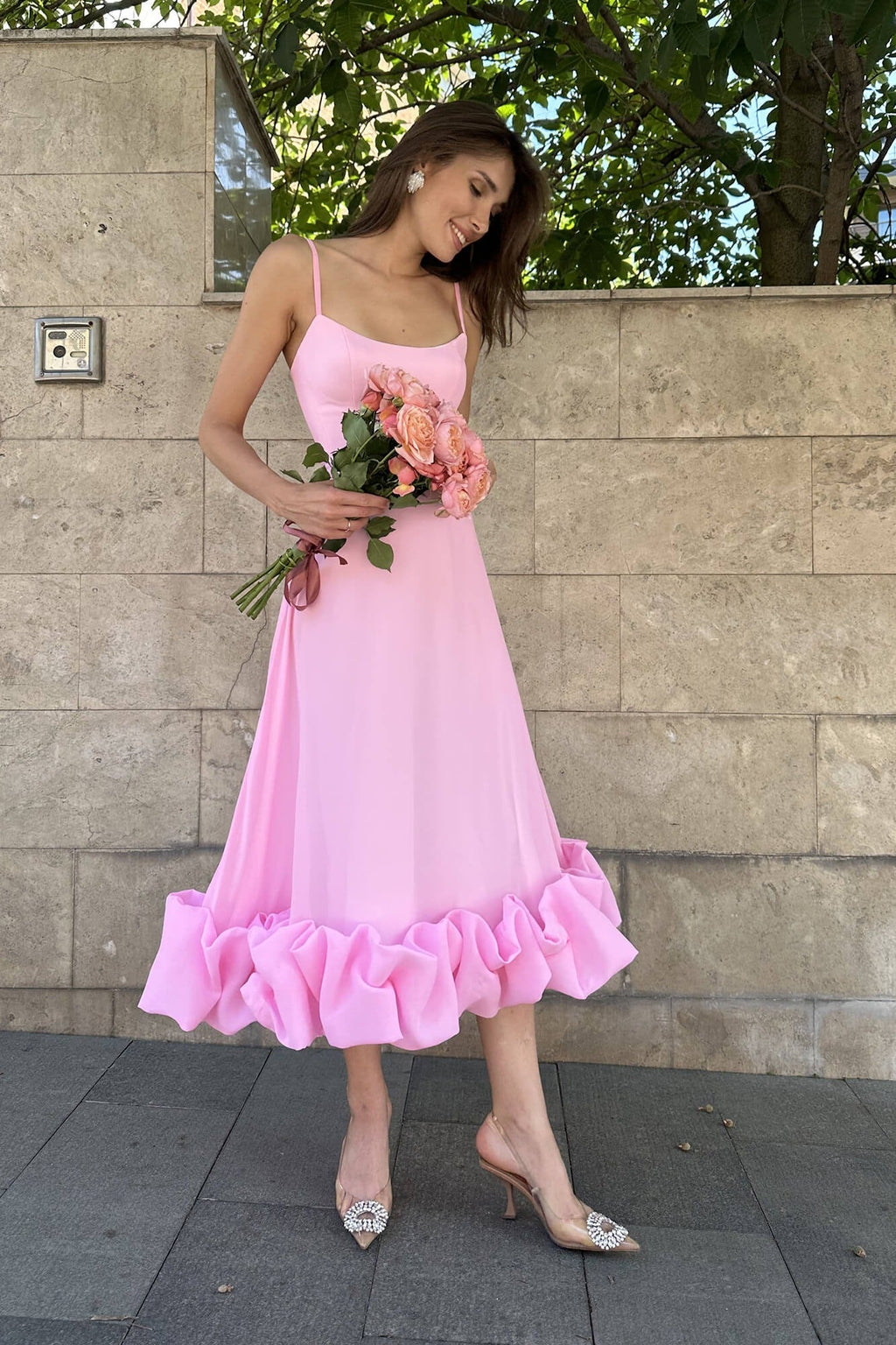 Robe de Mariage Sans Manches Midi pour Femme Silhouette Fluide Taille Définie Légère Polyvalente – Heather