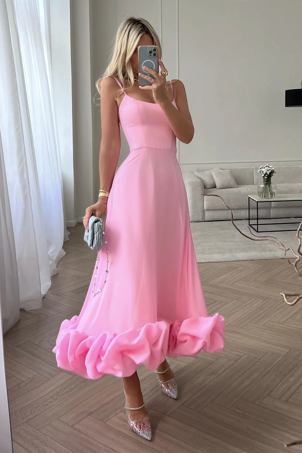 Robe de Mariage Sans Manches Midi pour Femme Silhouette Fluide Taille Définie Légère Polyvalente – Heather