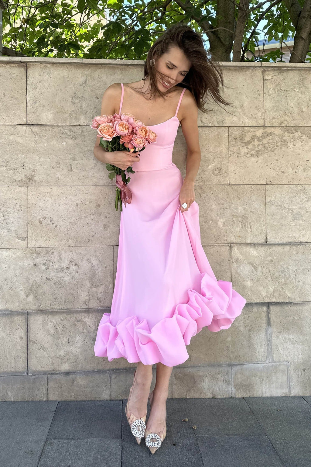 Robe de Mariage Sans Manches Midi pour Femme Silhouette Fluide Taille Définie Légère Polyvalente – Heather
