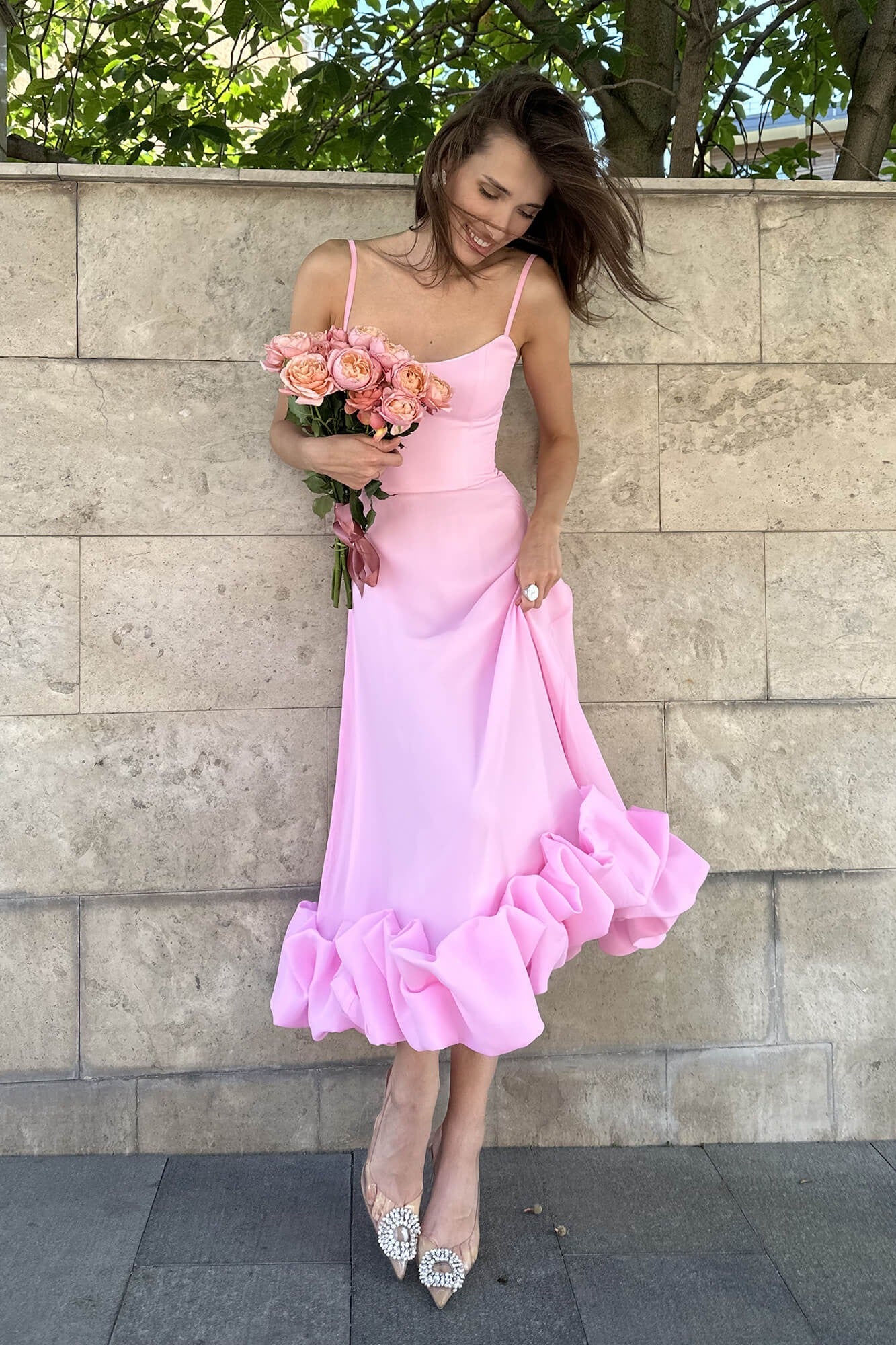 Robe de Mariage Sans Manches Midi pour Femme Silhouette Fluide Taille Définie Légère Polyvalente – Heather
