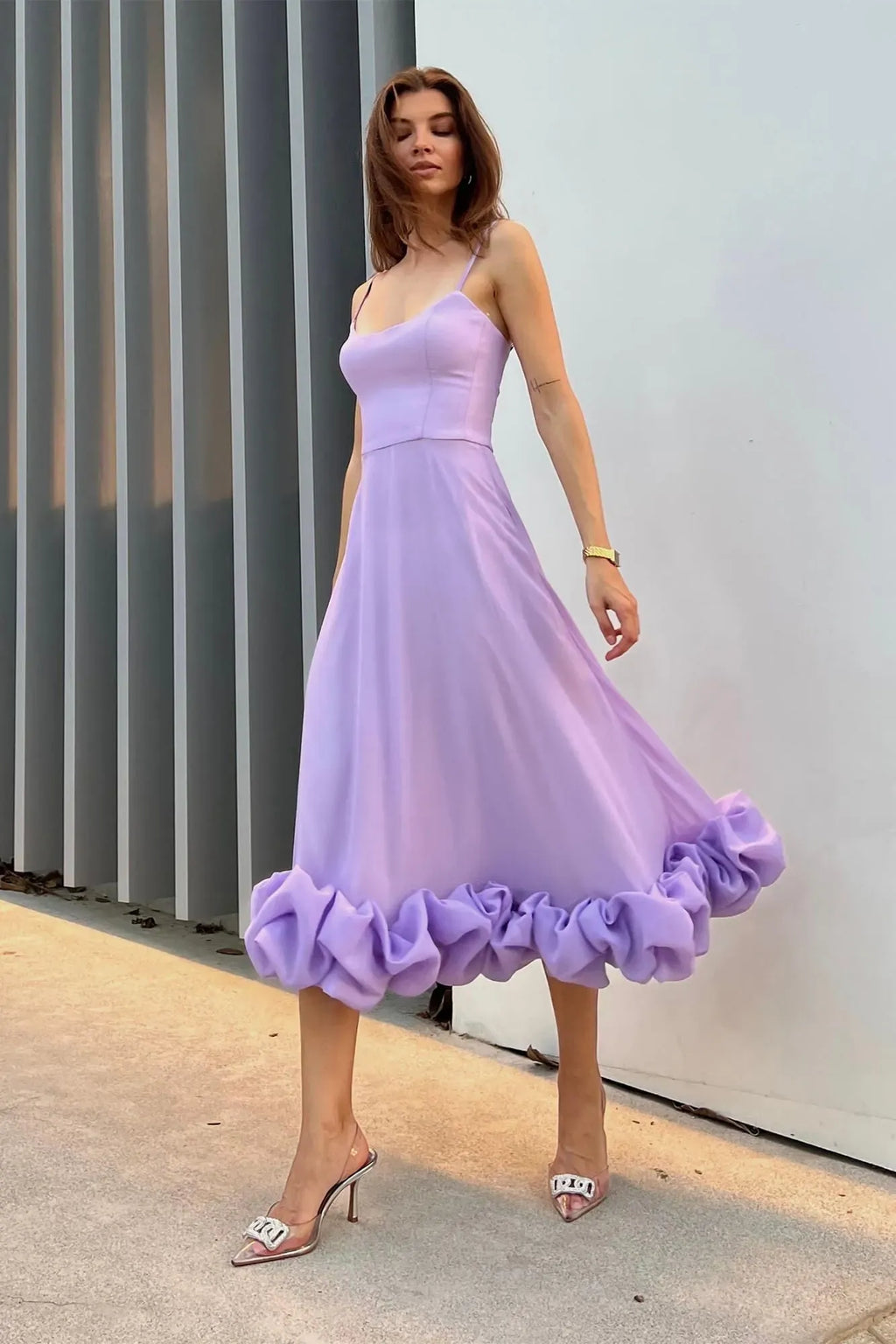 Robe de Mariage Sans Manches Midi pour Femme Silhouette Fluide Taille Définie Légère Polyvalente – Heather