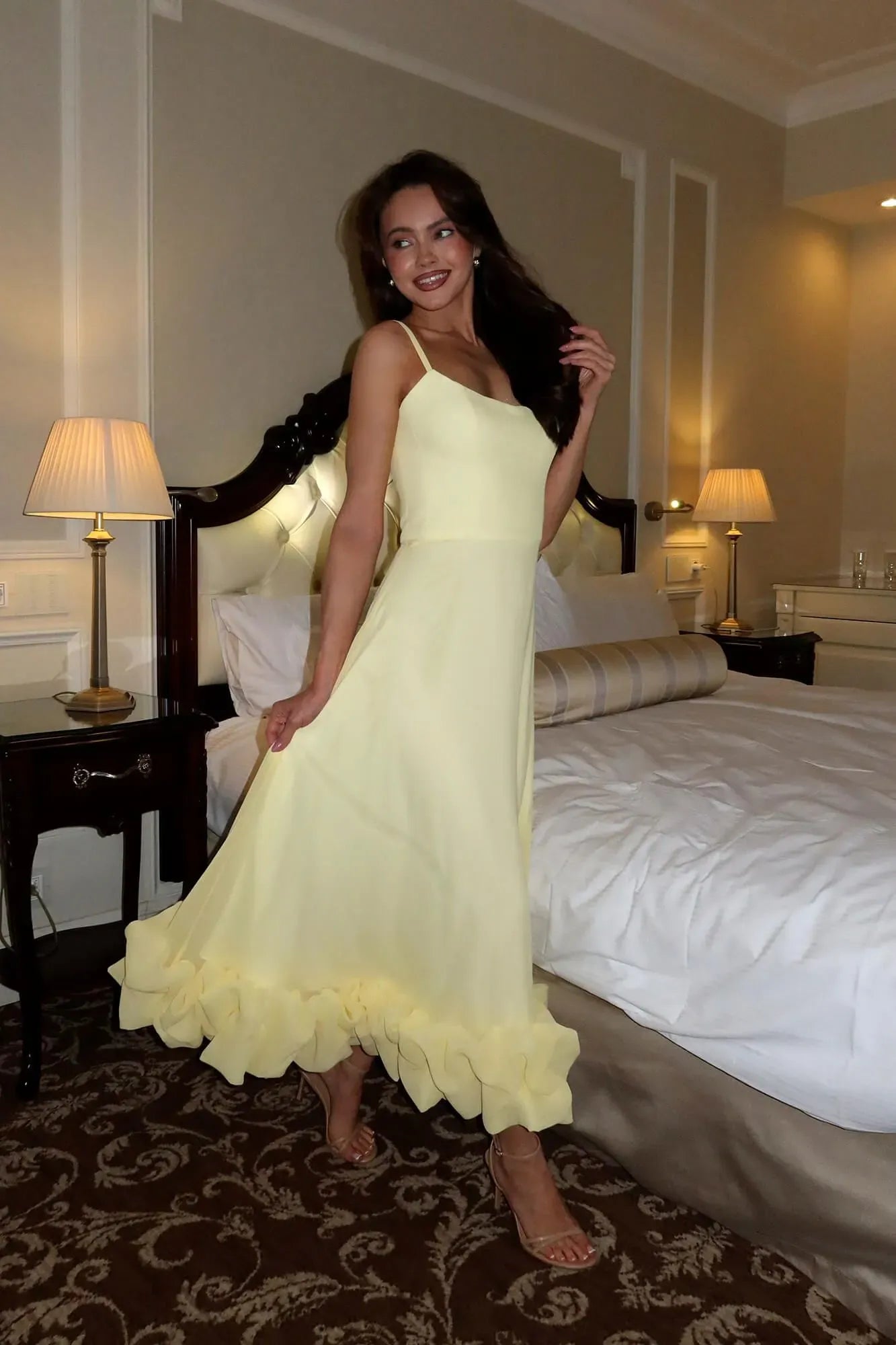 Robe de Mariage Sans Manches Midi pour Femme Silhouette Fluide Taille Définie Légère Polyvalente – Heather