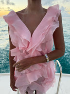 Robe Femme Mini Volants Épaules Dénudées Décolleté V Fermeture Nœud Dos Sans Manches Cocktail Soirée Date Night Fête Cérémonie Été Formelle – Jazlyn