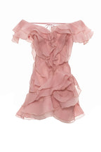 Robe Femme Mini Volants Épaules Dénudées Décolleté V Fermeture Nœud Dos Sans Manches Cocktail Soirée Date Night Fête Cérémonie Été Formelle – Jazlyn