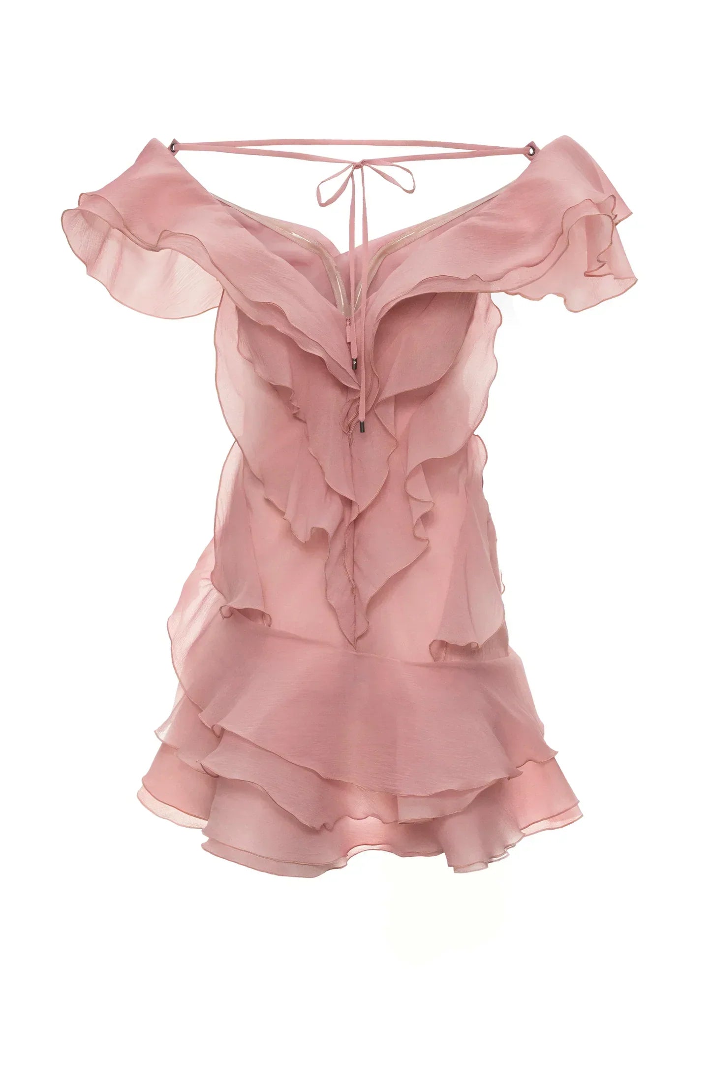 Robe Femme Mini Volants Épaules Dénudées Décolleté V Fermeture Nœud Dos Sans Manches Cocktail Soirée Date Night Fête Cérémonie Été Formelle – Jazlyn